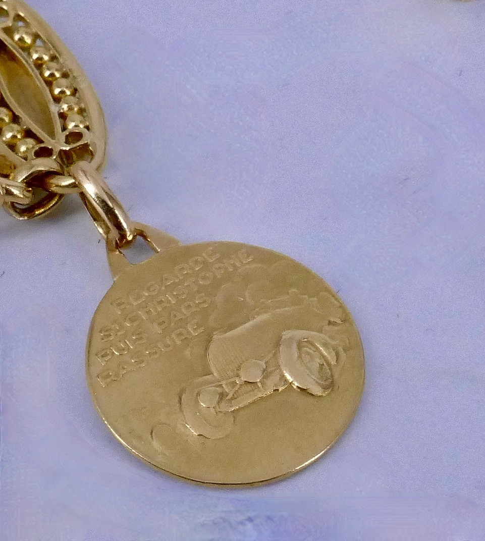 Bracelet maille olive fin XIX ème, médaille Saint Christophe -photo-2