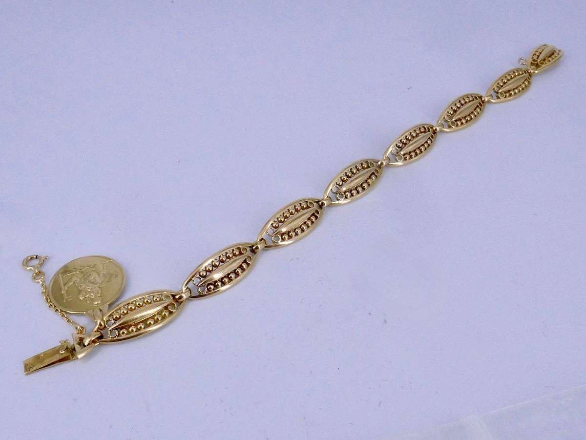 Bracelet maille olive fin XIX ème, médaille Saint Christophe -photo-3