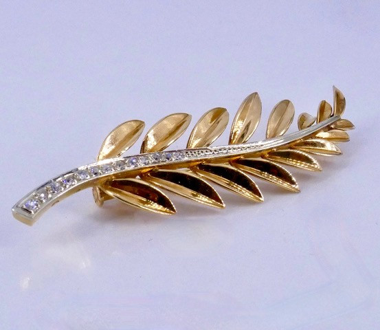 Broche feuille d’acacia diamants 1950-photo-4