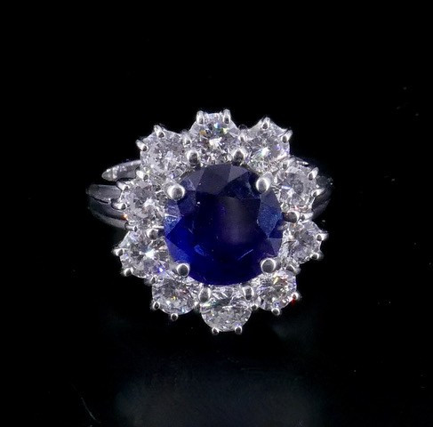 Bague marguerite saphir diamants -photo-3