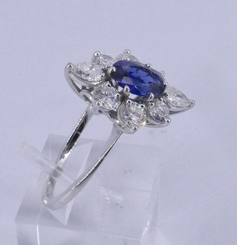 Bague marquise diamants saphir années 70-photo-4