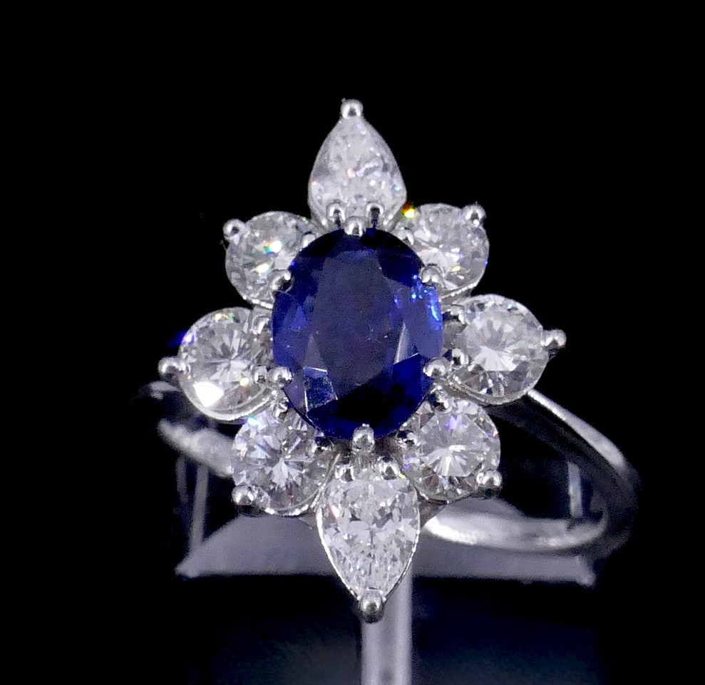 Bague marquise diamants saphir années 70-photo-2