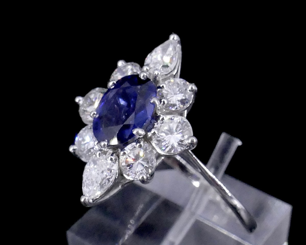 Bague marquise diamants saphir années 70-photo-3