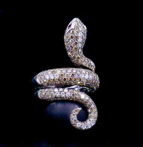Bague serpent or noir diamants -photo-3