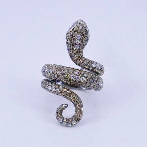 Bague serpent or noir diamants -photo-4