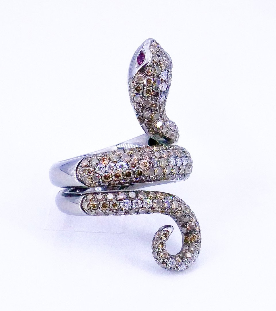 Bague serpent or noir diamants -photo-3