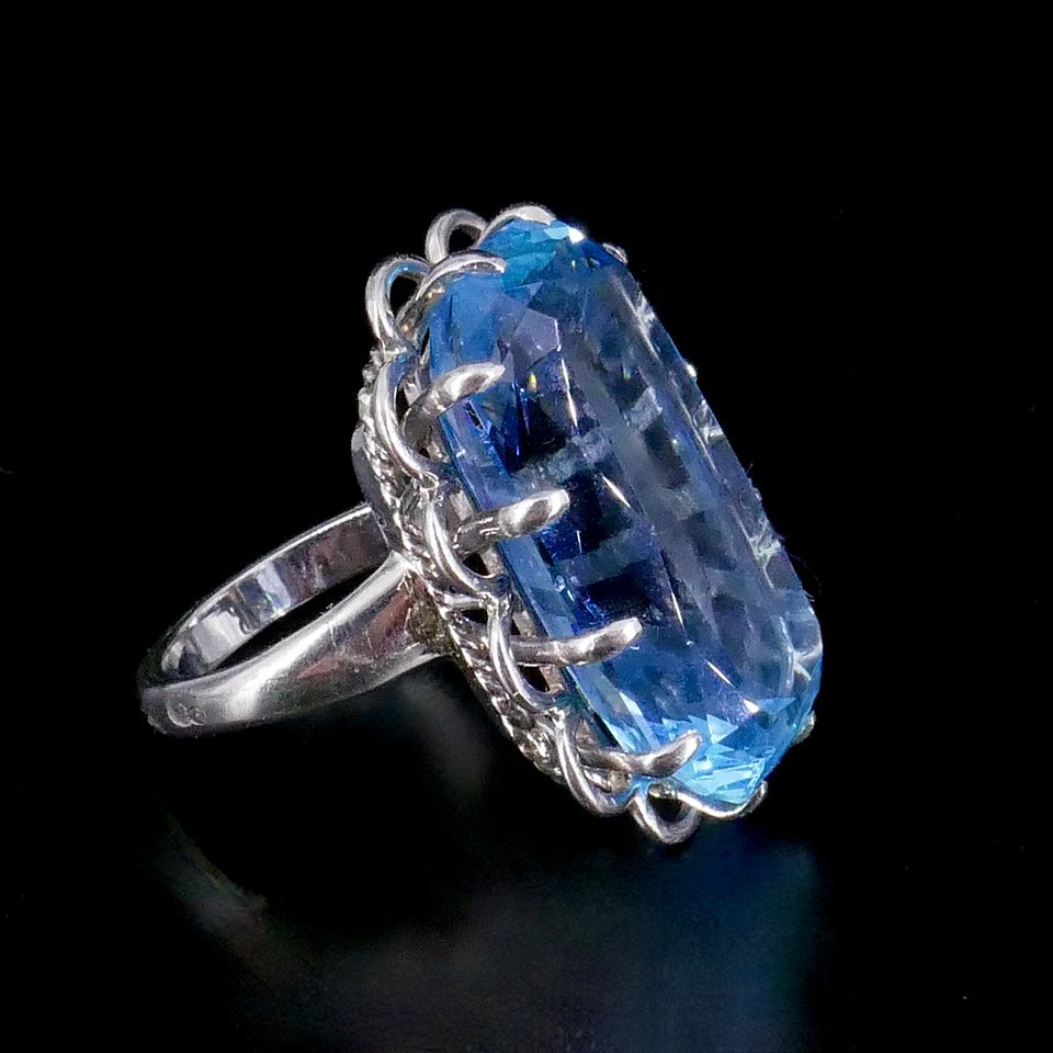 Bague  cocktail aigue-marine "Santa-Maria" années 60-photo-3