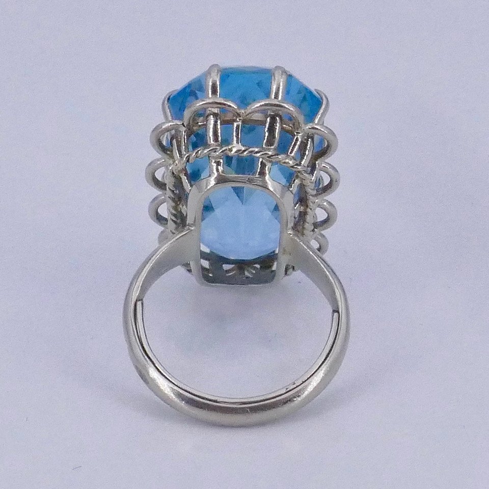 Bague  cocktail aigue-marine "Santa-Maria" années 60-photo-4