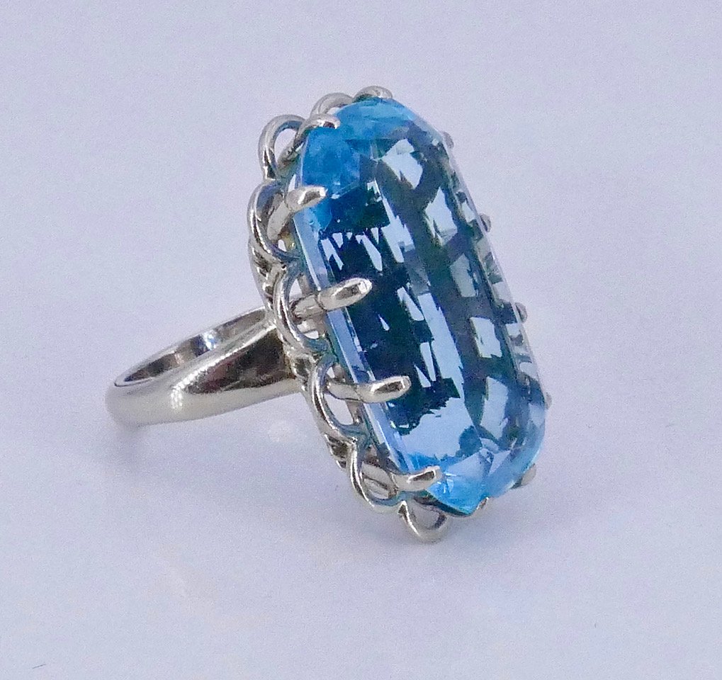 Bague  cocktail aigue-marine "Santa-Maria" années 60-photo-2