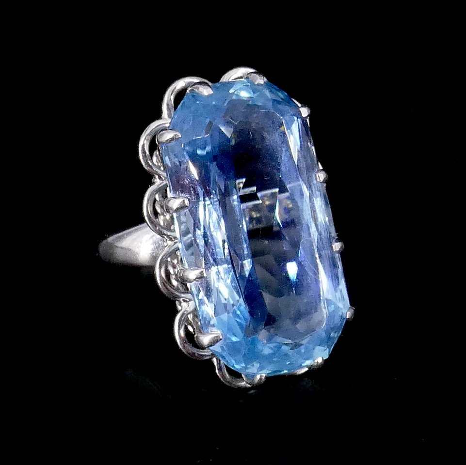 Bague  cocktail aigue-marine "Santa-Maria" années 60
