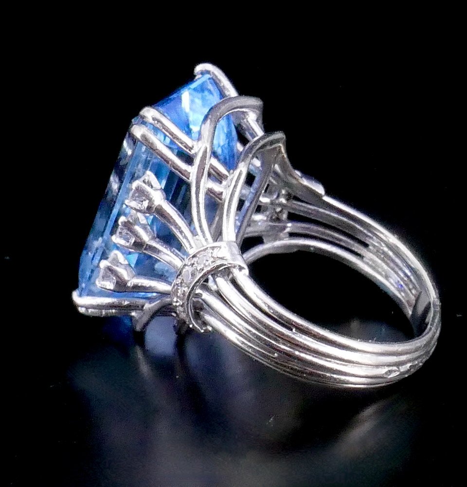 Bague cocktail or et platine Aigue-marine "Santa-Maria" 14ct, diamants-photo-3