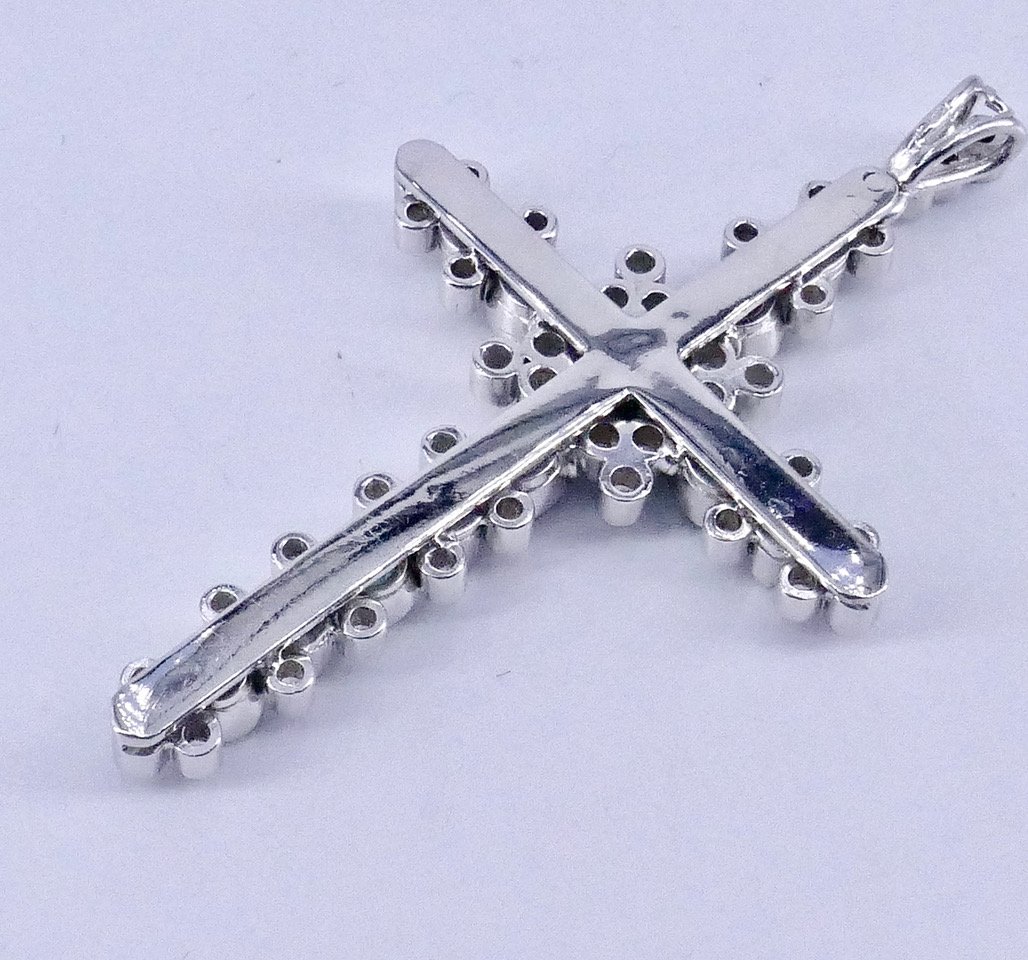 White Gold Cross With Diamonds, Rubies, And Emeralds -photo-3
