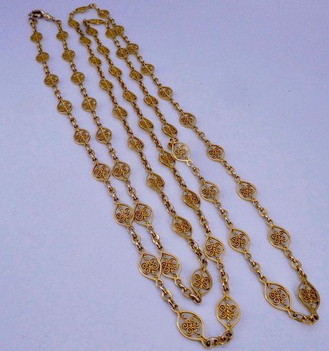 19th-century Yellow Gold Long Necklace With Filigree Links-photo-3