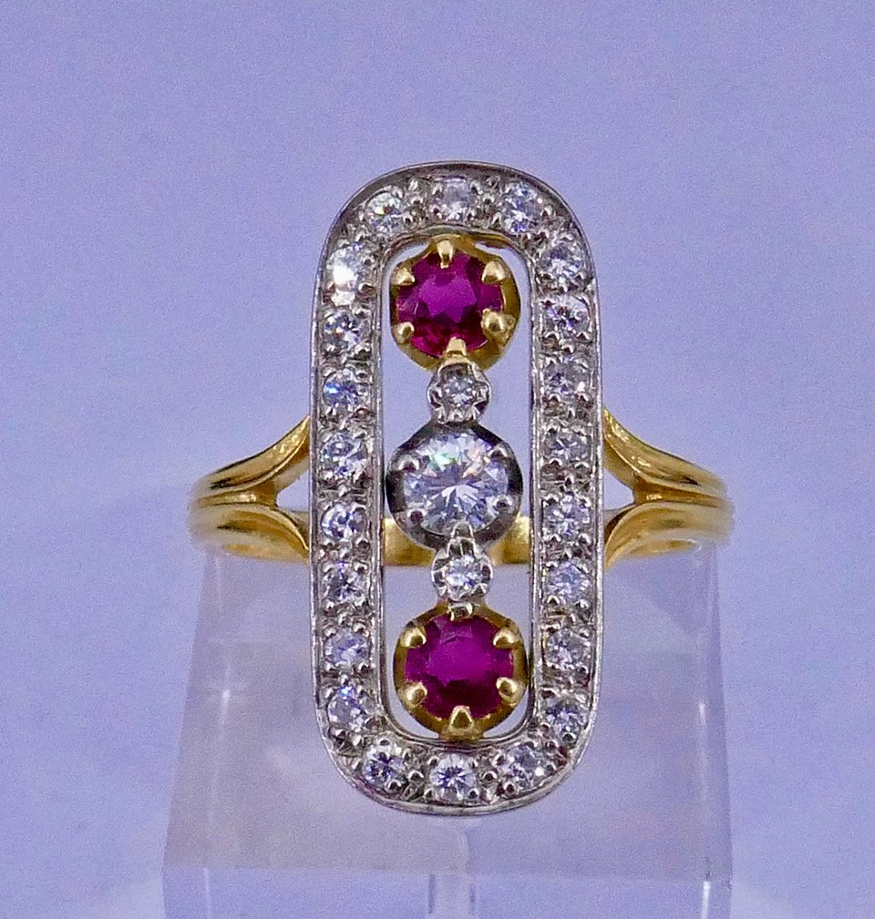 Bague or platine diamants et rubis 1910/1920-photo-2