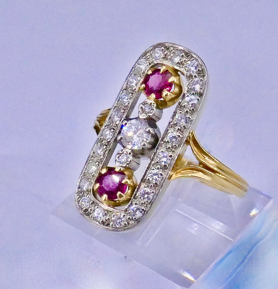 Bague or platine diamants et rubis 1910/1920-photo-4