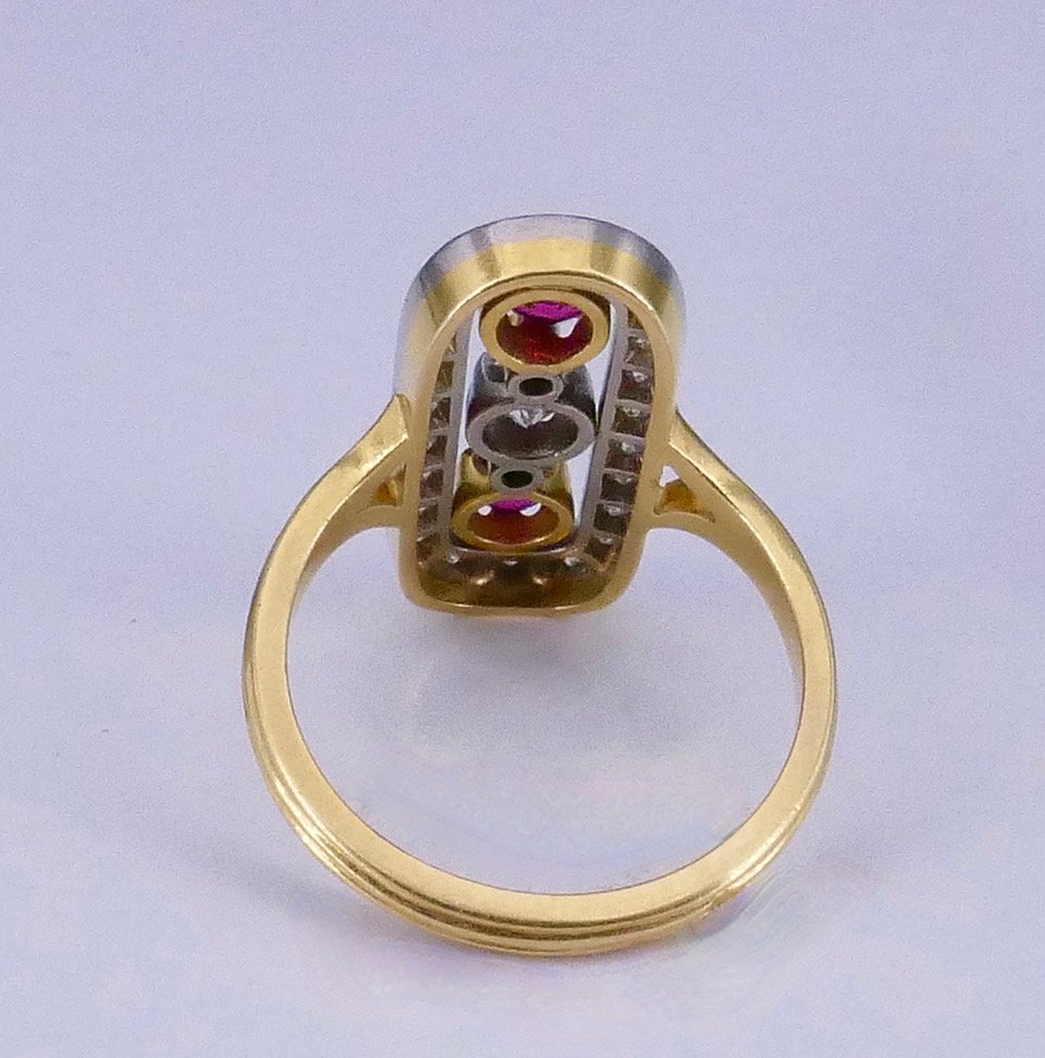 Bague or platine diamants et rubis 1910/1920-photo-2