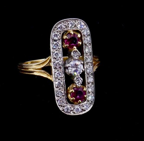 Bague or platine diamants et rubis 1910/1920-photo-3