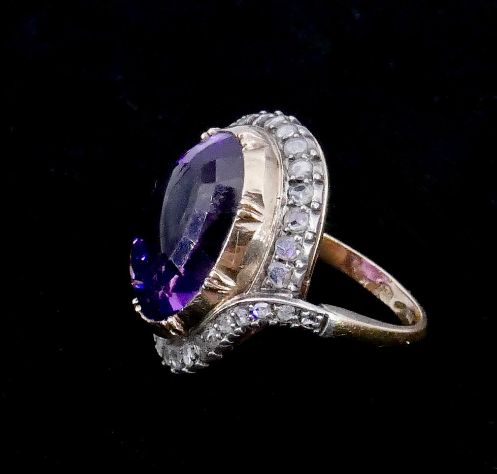 Bague Amethyste roses XIX ème siècle -photo-4