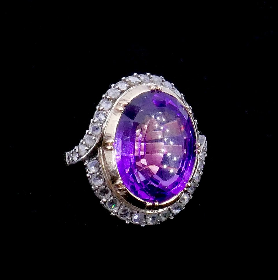 Bague Amethyste roses XIX ème siècle 