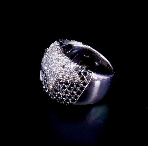 Bague bandeau pavage diamants étoiles -photo-2