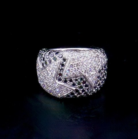 Bague bandeau pavage diamants étoiles -photo-3