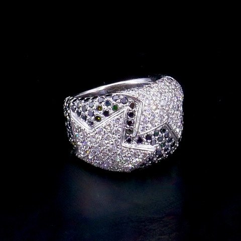 Bague bandeau pavage diamants étoiles 