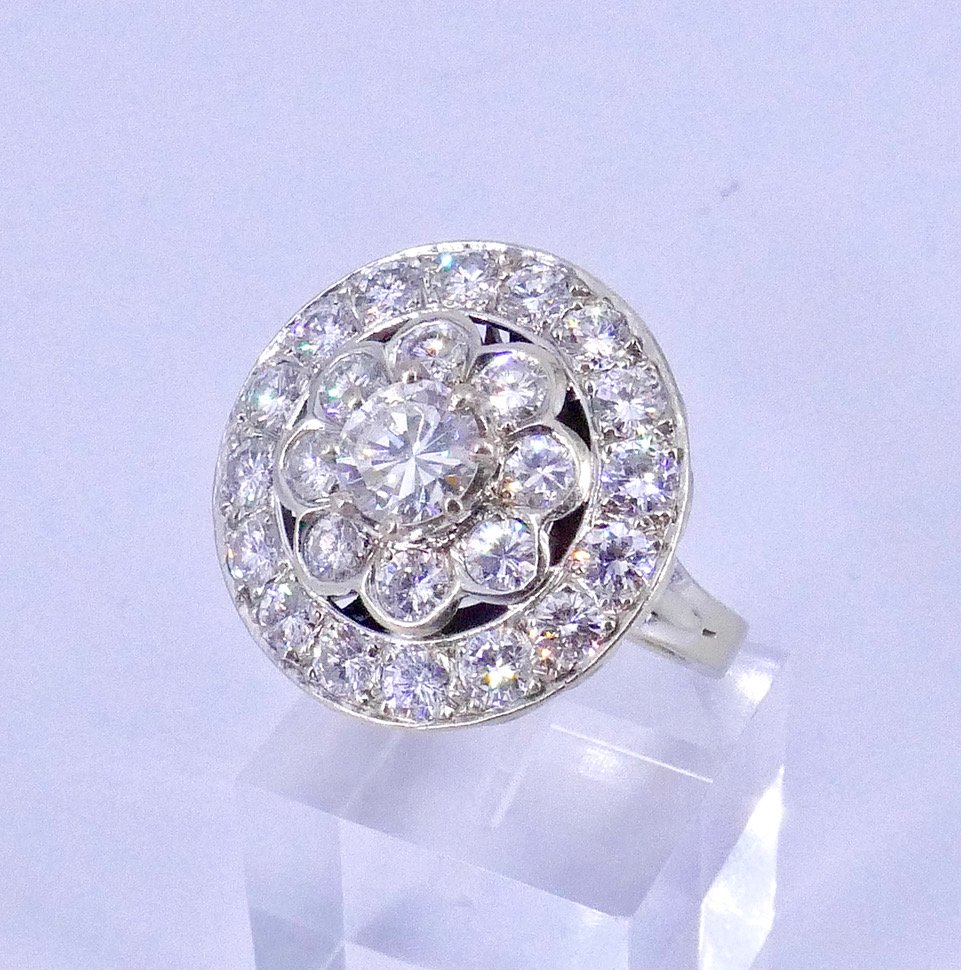 Bague marguerite or blanc diamants -photo-3