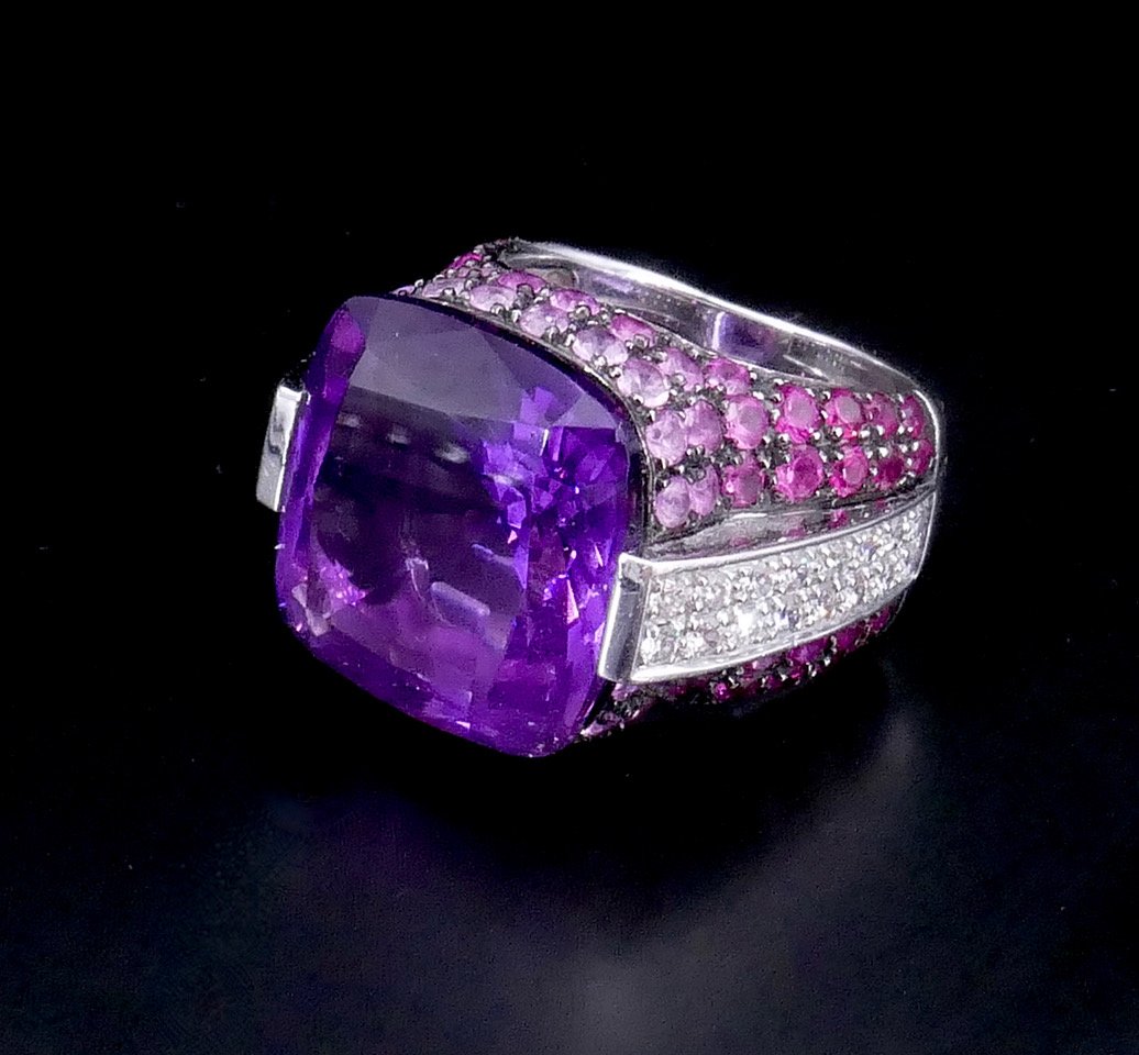 Amethyst, Ruby, Sapphire, And Diamond Ring 