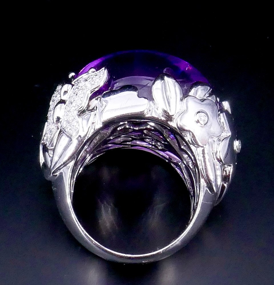 Bague cocktail amethyste cabochon or blanc -photo-2