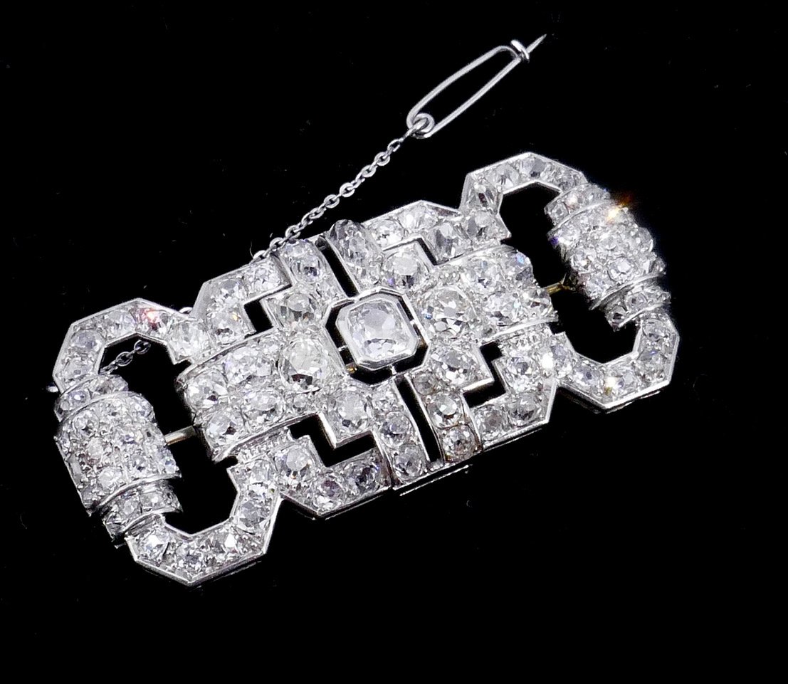 Art Deco Platinum Diamond Brooch -photo-3