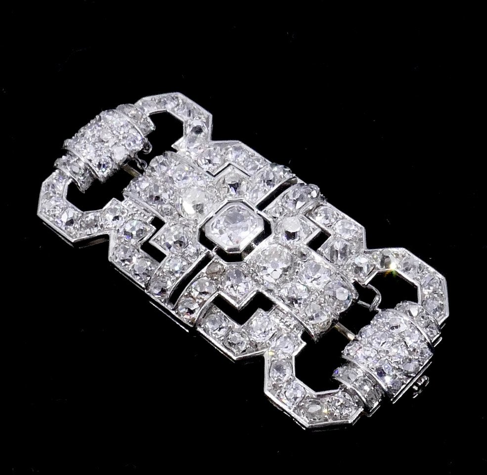 Art Deco Platinum Diamond Brooch -photo-4