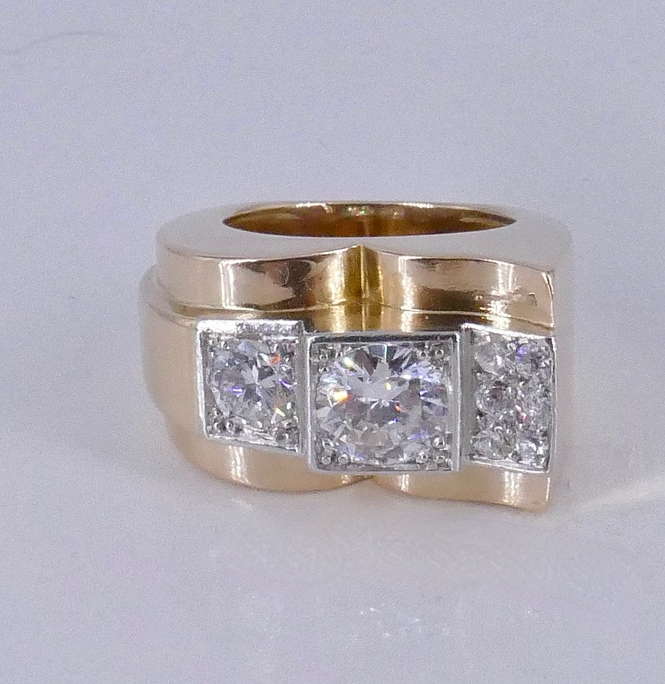 18k Gold, Platinum, And Diamond Tank Ring -photo-4