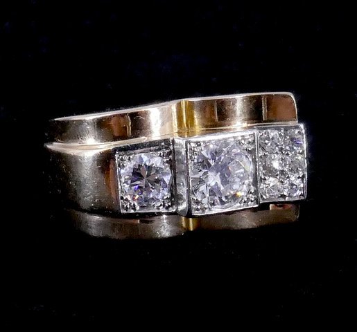 18k Gold, Platinum, And Diamond Tank Ring 