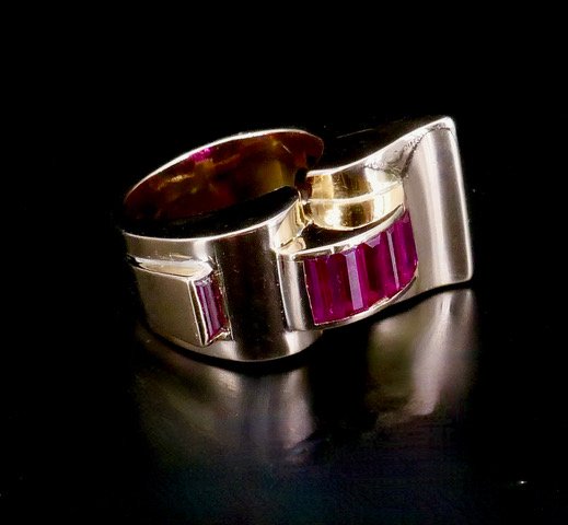 Gold Tank Ring With Verneuil Rubies -photo-2