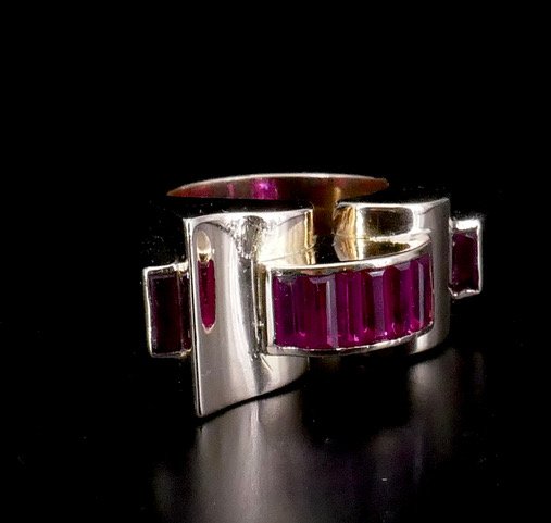 Gold Tank Ring With Verneuil Rubies -photo-4