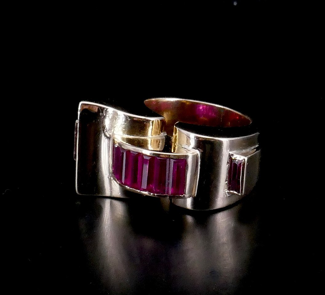Gold Tank Ring With Verneuil Rubies -photo-1