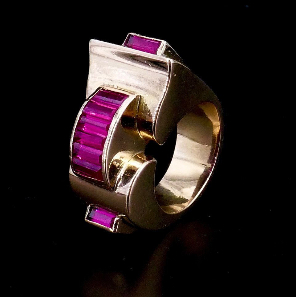 Gold Tank Ring With Verneuil Rubies -photo-2