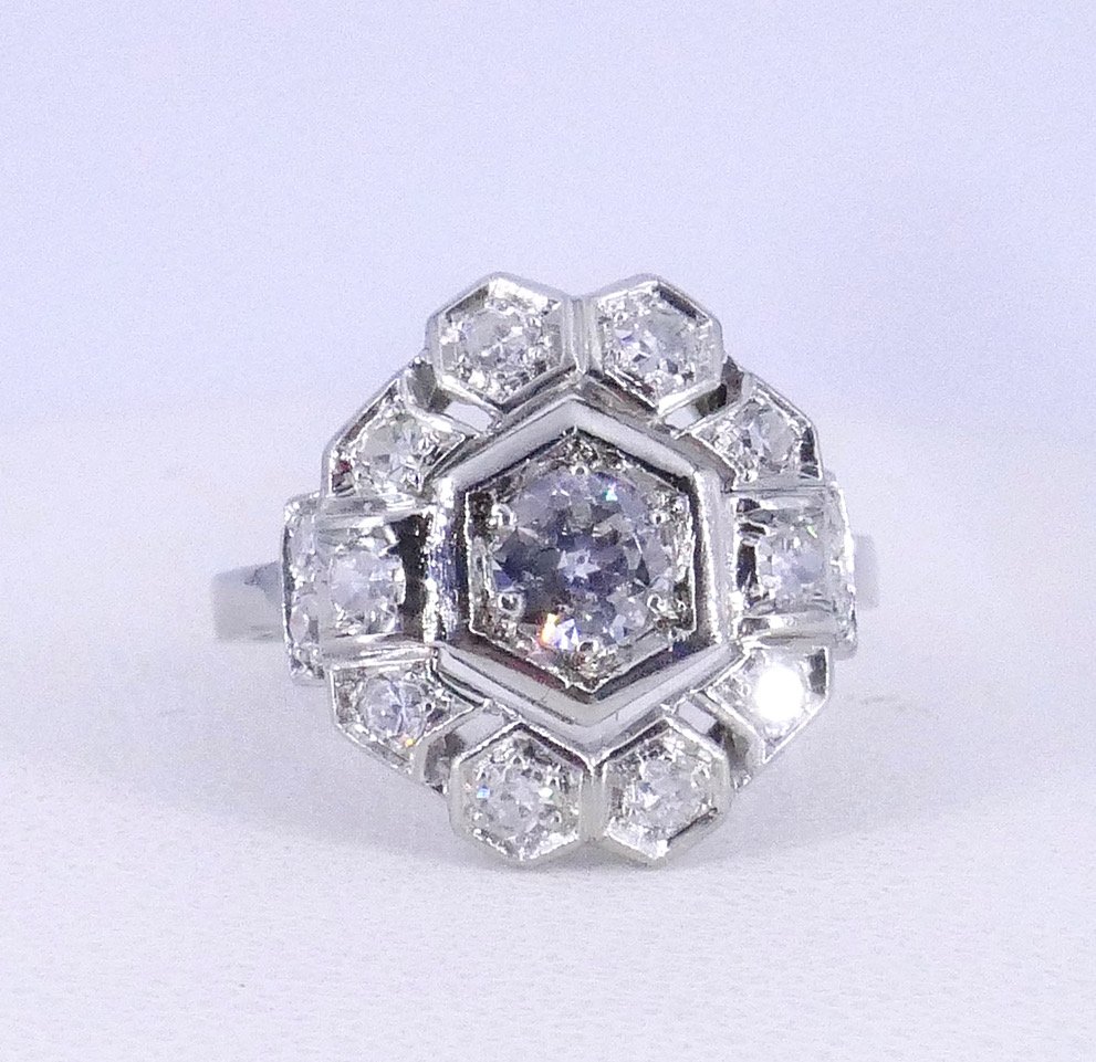 Art Deco Platinum Ring With Diamonds -photo-4