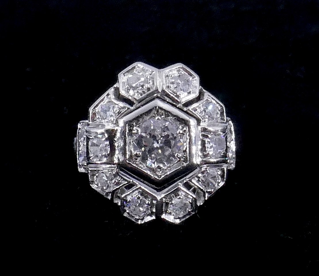 Art Deco Platinum Ring With Diamonds -photo-3