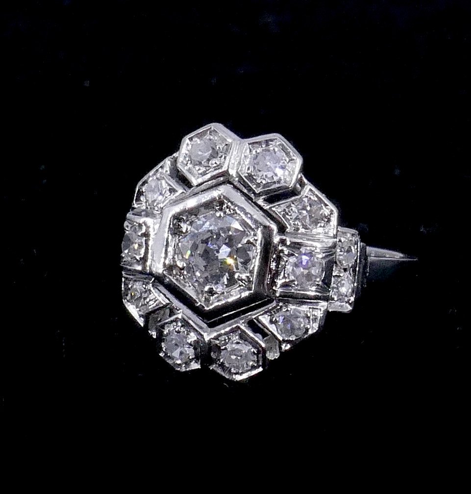 Art Deco Platinum Ring With Diamonds -photo-4
