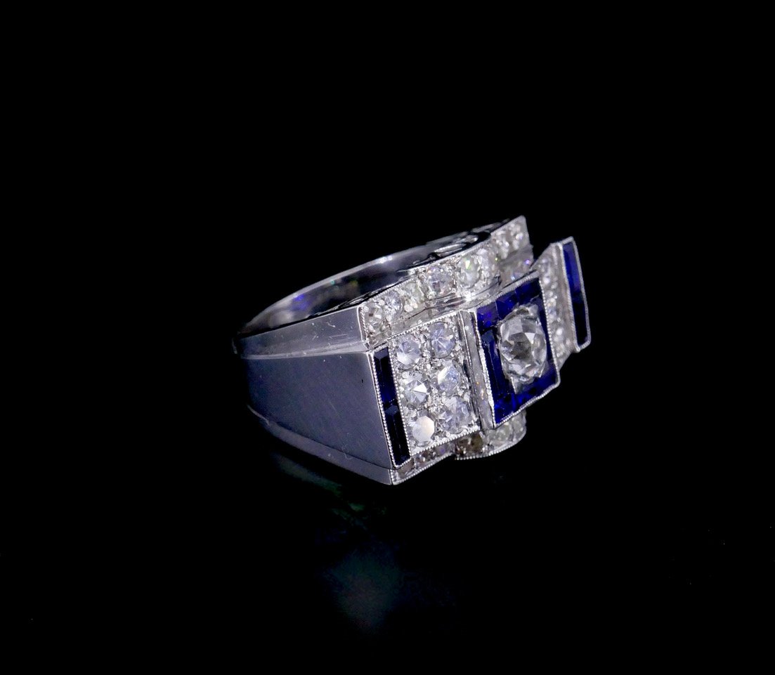 Platinum Ring With Diamonds And Sapphires From The 1930s/1940s-photo-2