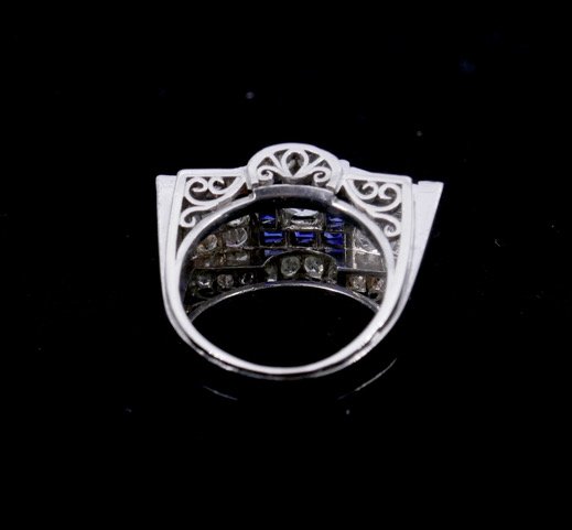 Platinum Ring With Diamonds And Sapphires From The 1930s/1940s-photo-3