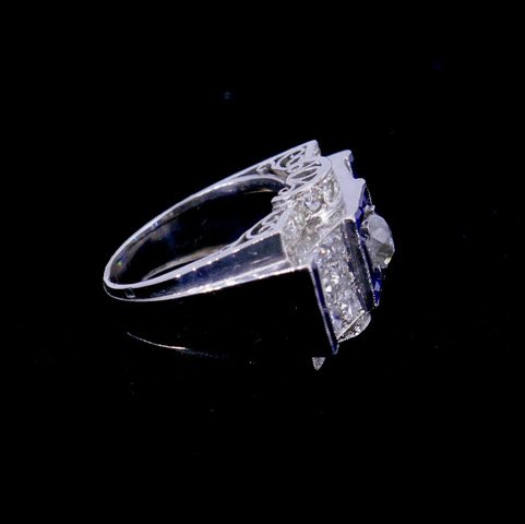 Platinum Ring With Diamonds And Sapphires From The 1930s/1940s-photo-4