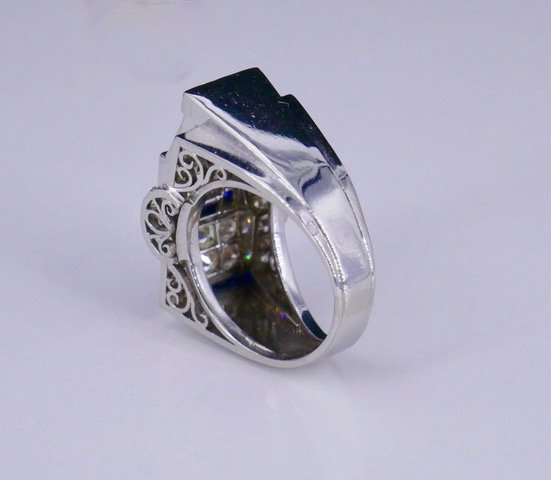 Platinum Ring With Diamonds And Sapphires From The 1930s/1940s-photo-5