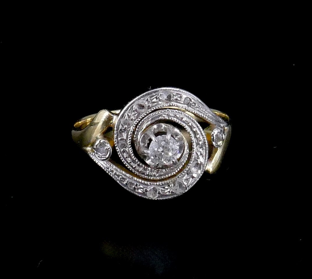 Platinum Gold Tourbillon Ring With Diamonds 