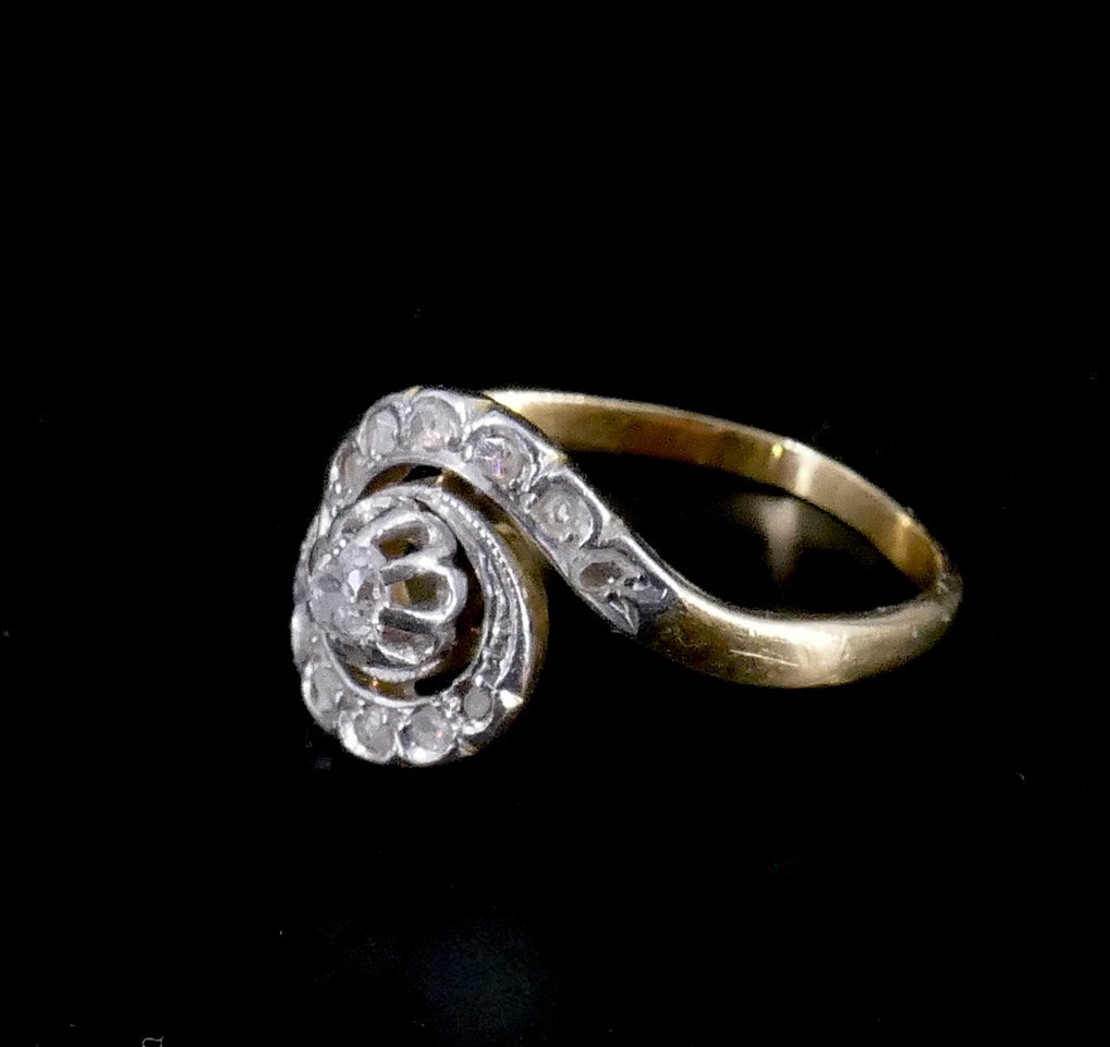 Bague tourbillon fin XIX ème or diamants -photo-3