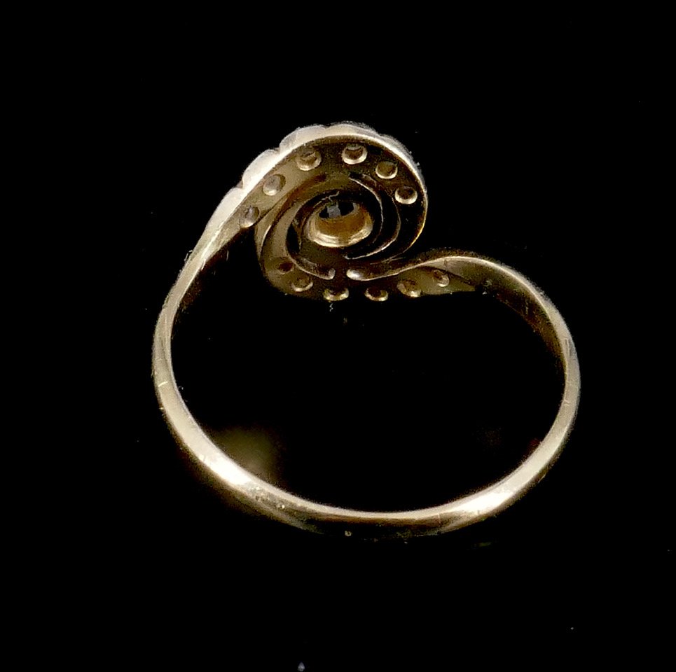 Bague tourbillon fin XIX ème or diamants -photo-4