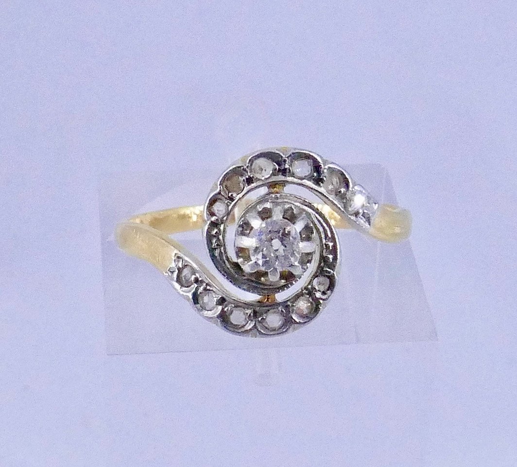Bague tourbillon fin XIX ème or diamants -photo-2