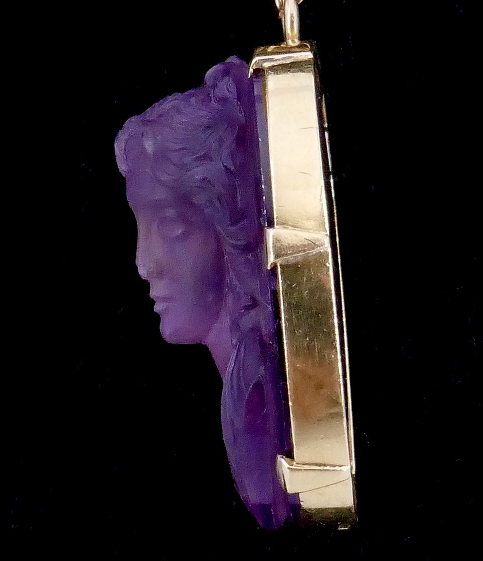 Pendentif camée sur amethyste XIX ème or-photo-4