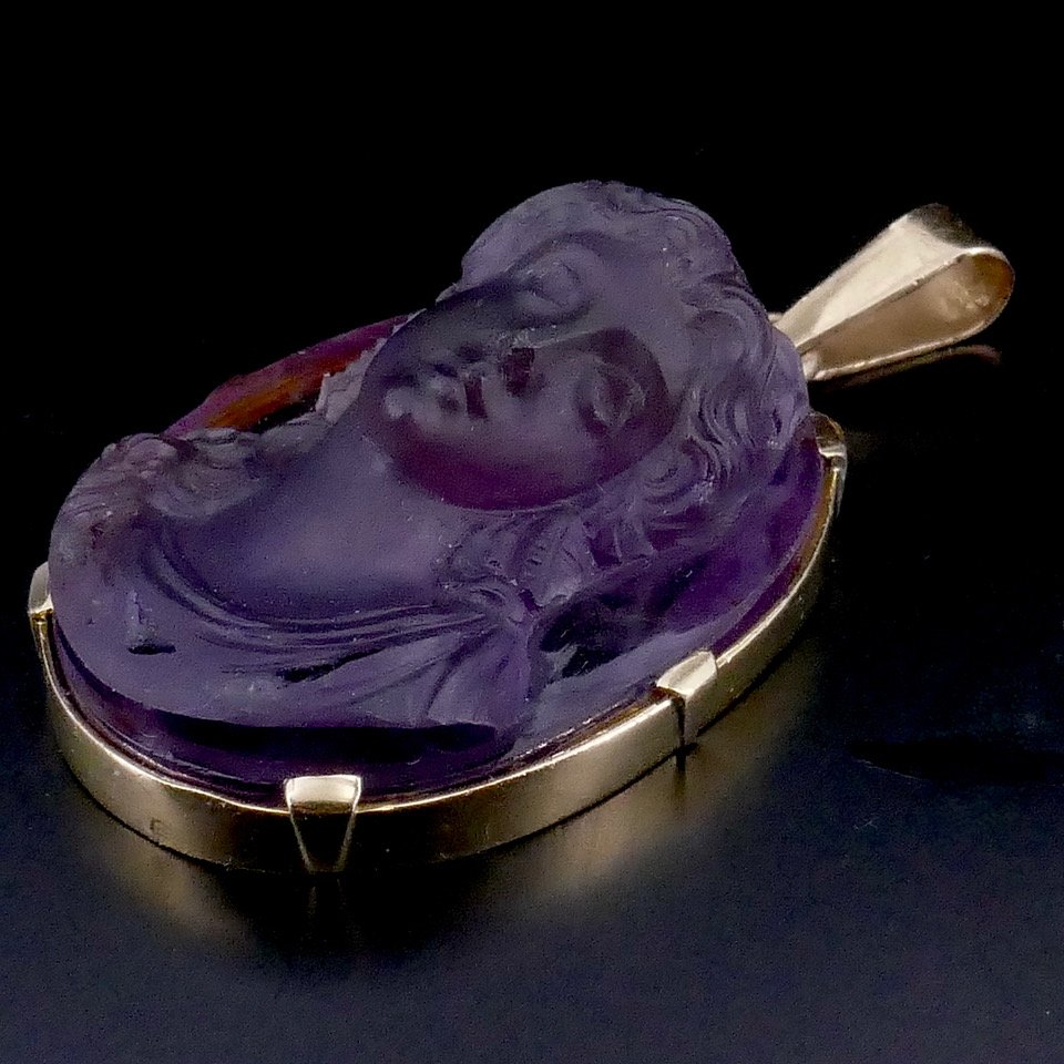 Pendentif camée sur amethyste XIX ème or-photo-1